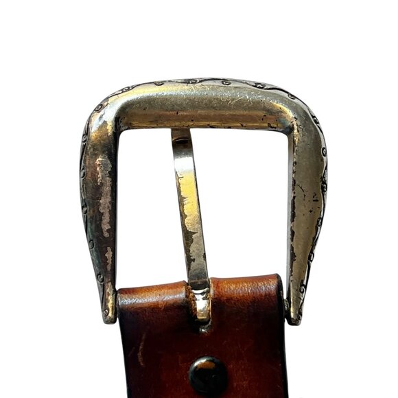 Brighton Leather Belt Floral Embossed Patterns & Silver Tone Buckle 33"-37" - Picture 13 of 16